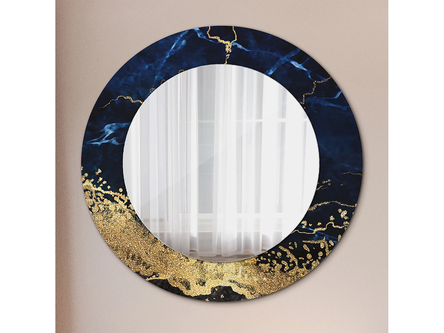 Ronde decoratieve spiegel - Blauw Marmer - 50 cm