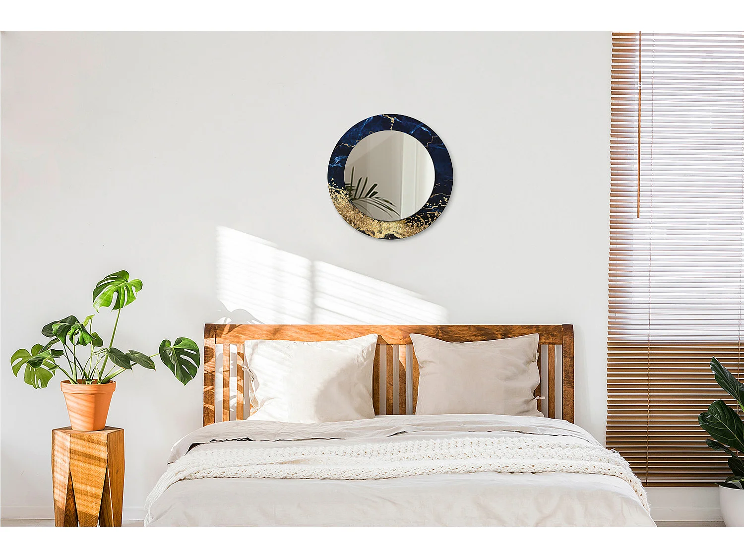 Ronde decoratieve spiegel - Blauw Marmer - 50 cm