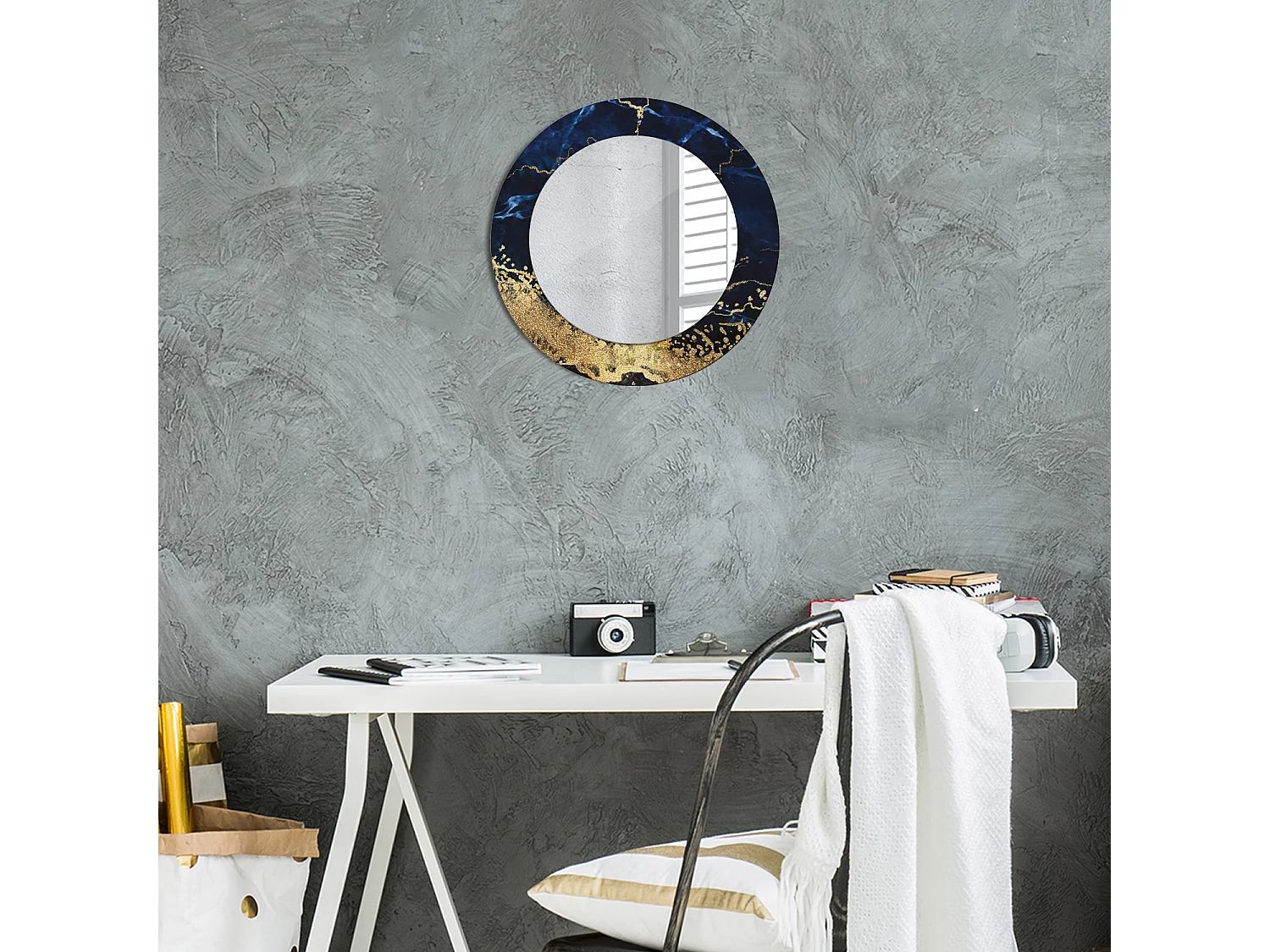 Ronde decoratieve spiegel - Blauw Marmer - 50 cm