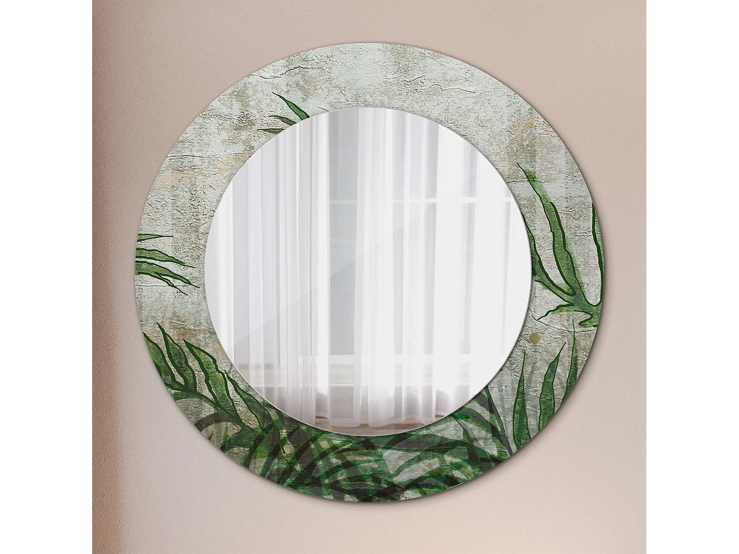 Dekorativer runder Spiegel – Farnblätter – 50 cm