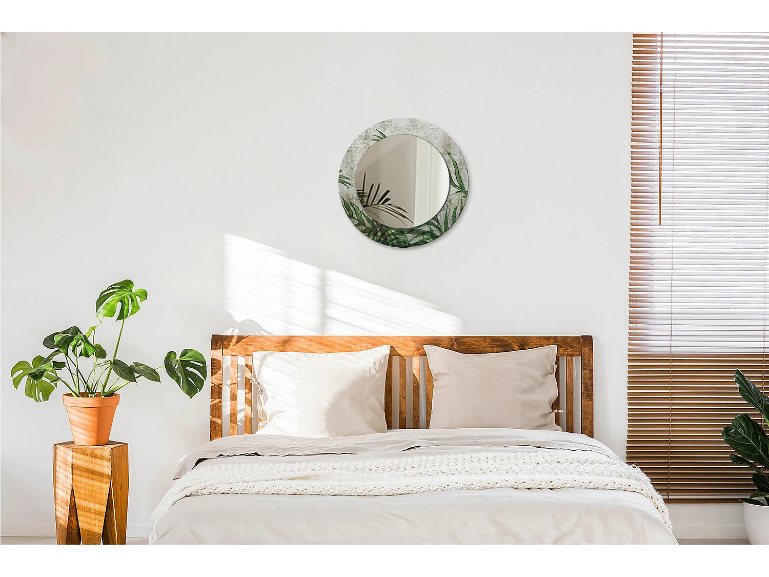 Dekorativer runder Spiegel – Farnblätter – 50 cm