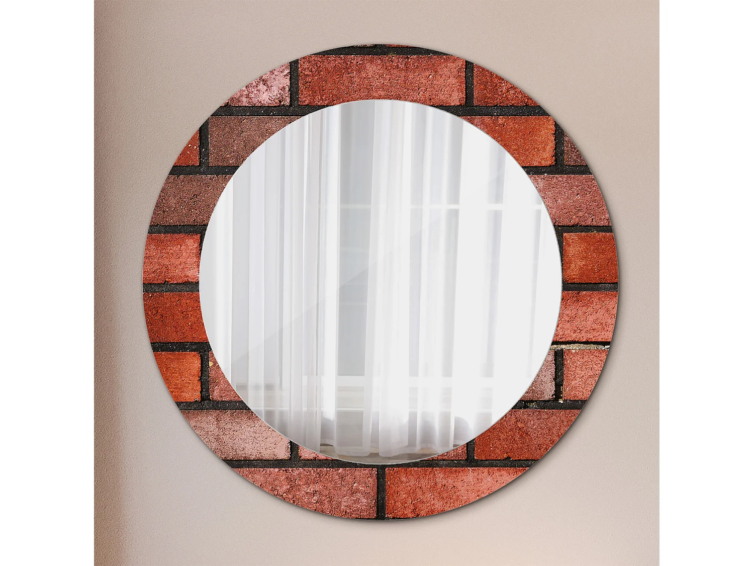 Miroir rond décoratif - Brique rouge - 70 cm