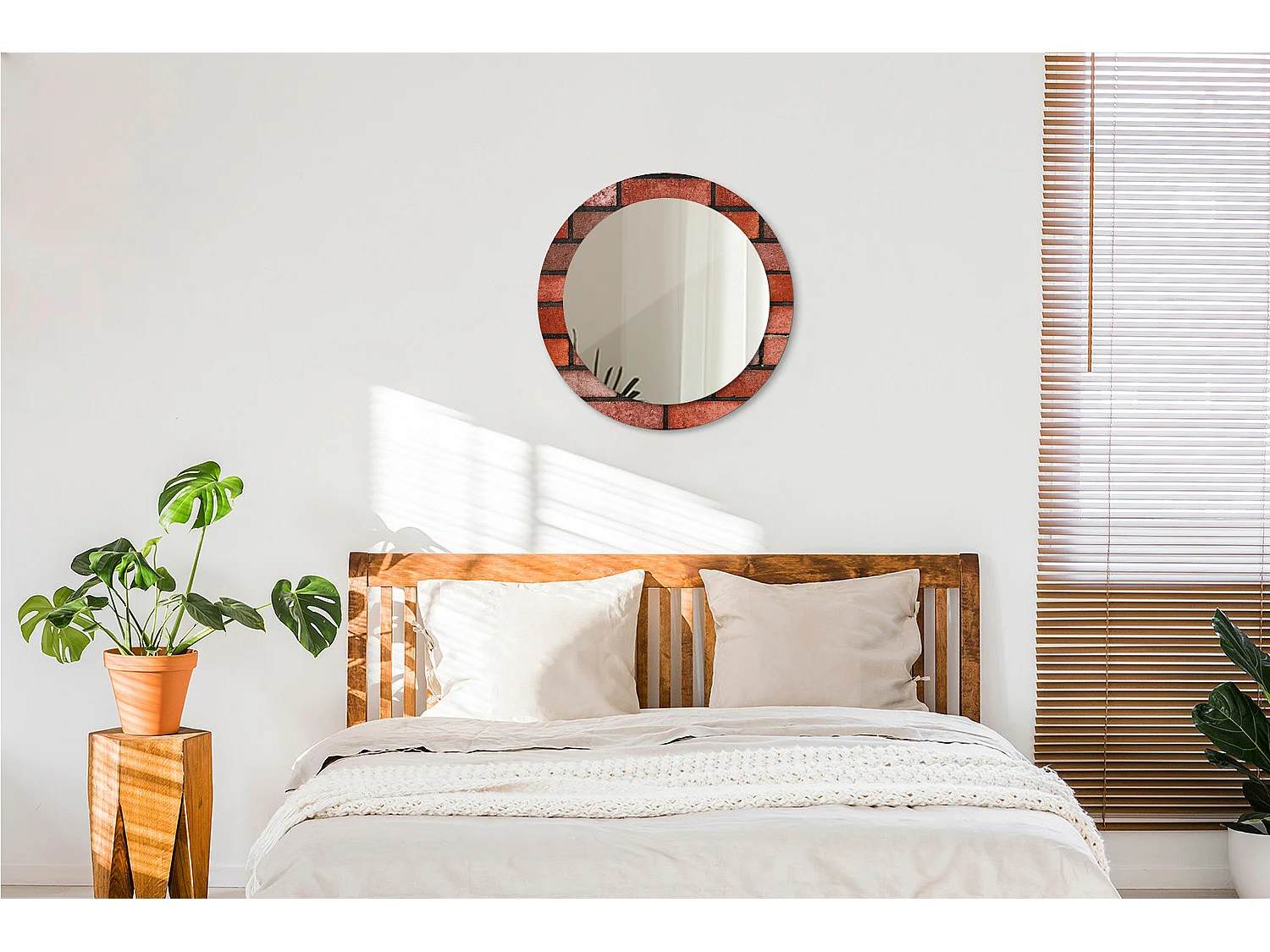 Miroir rond décoratif - Brique rouge - 70 cm