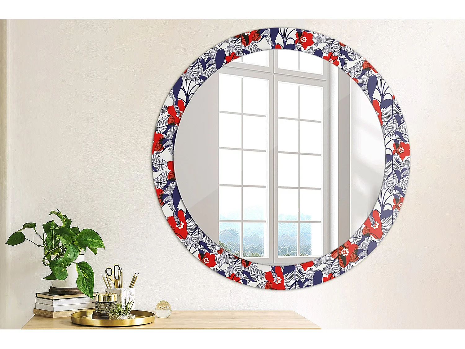 Ronde decoratieve spiegel - Philodendrons - 80 cm