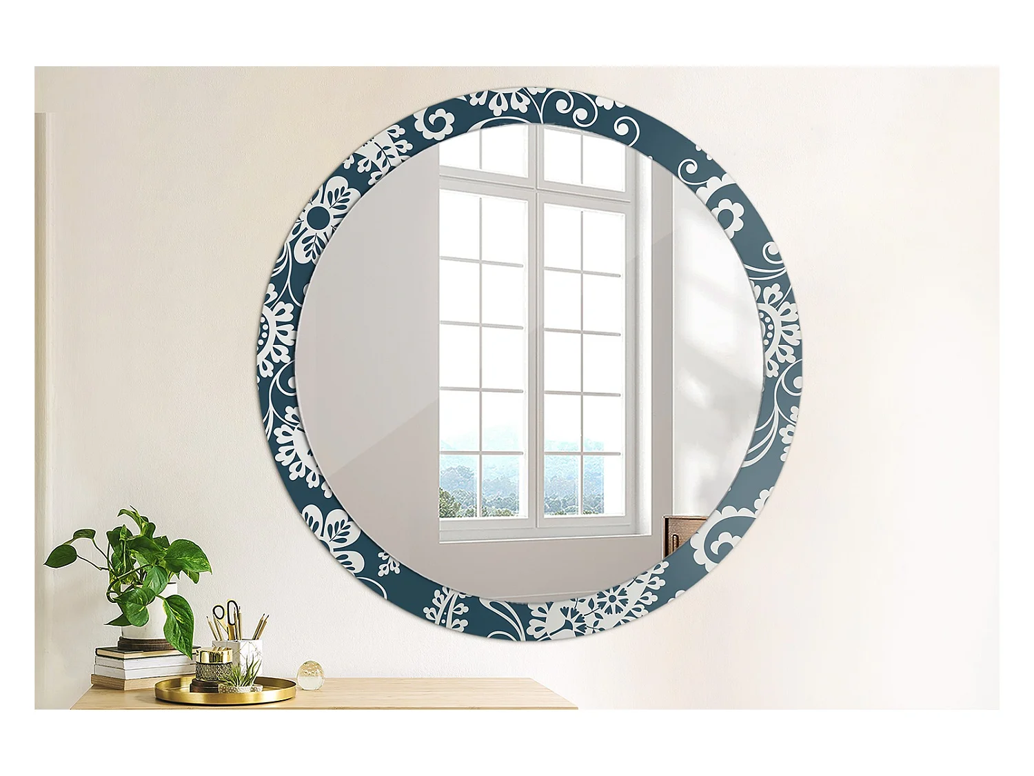 Specchio rotondo decorativo - Composizione Paisley - 100 cm