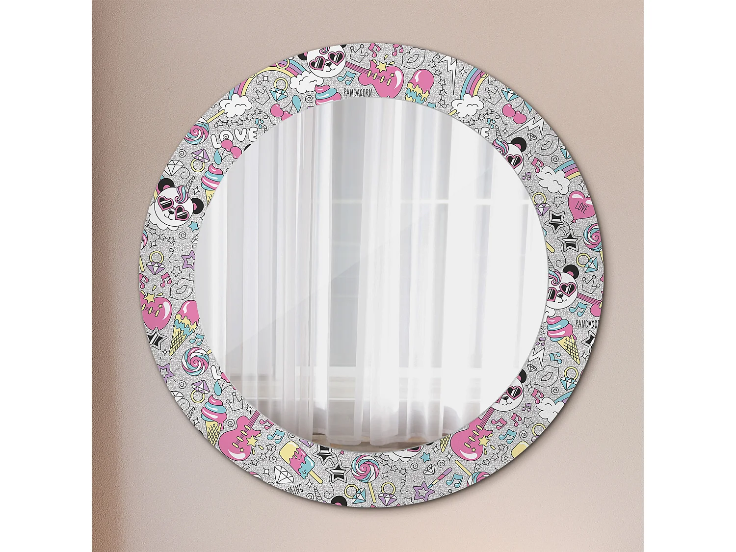 Miroir rond décoratif - Panda licorne - 70 cm