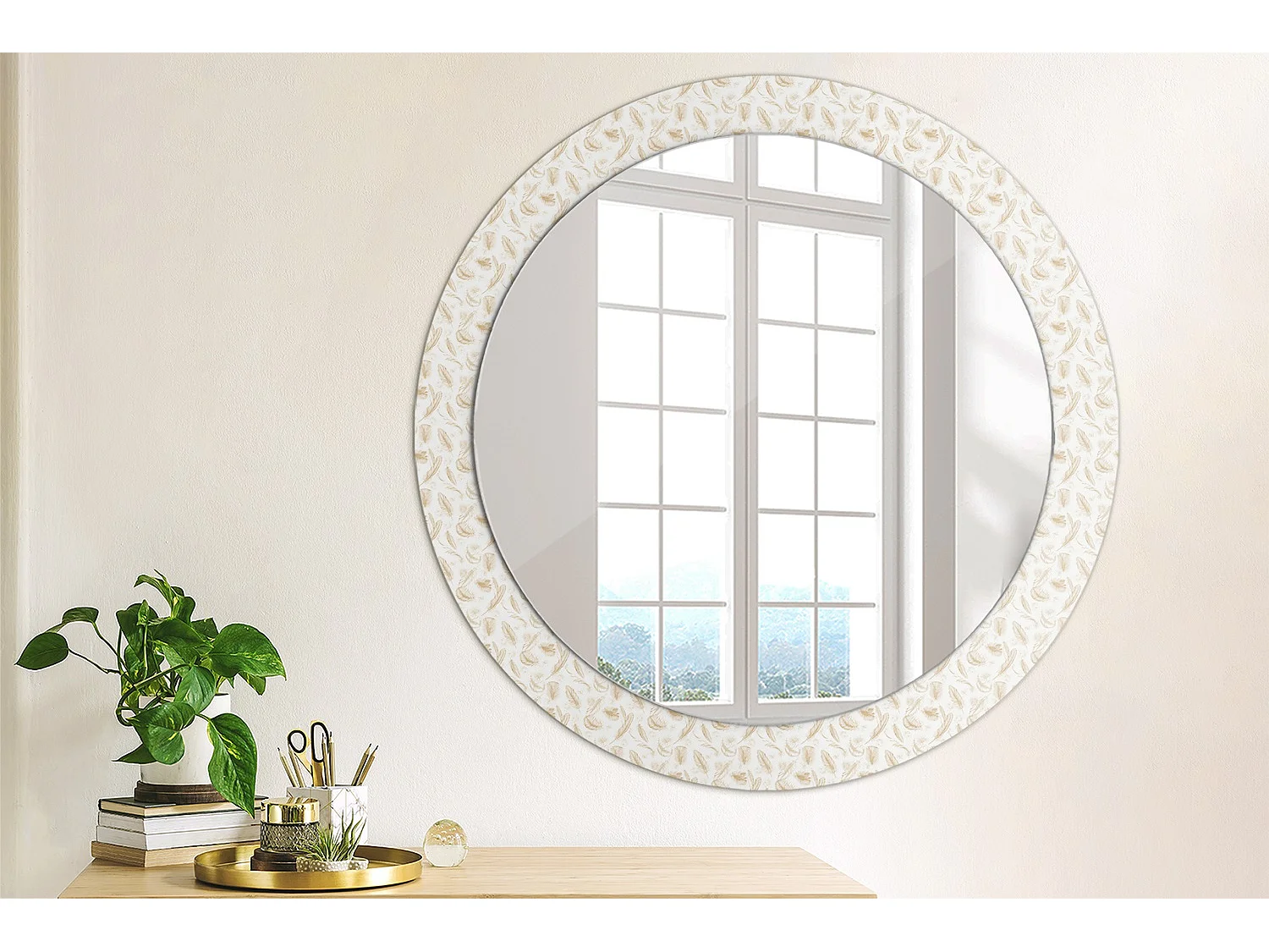 Decoratieve ronde spiegel - vogelveren - 80 cm