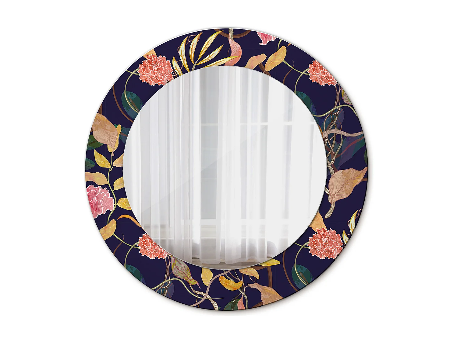 Dekorativer runder Spiegel – Aquarellpflanzen – 50 cm