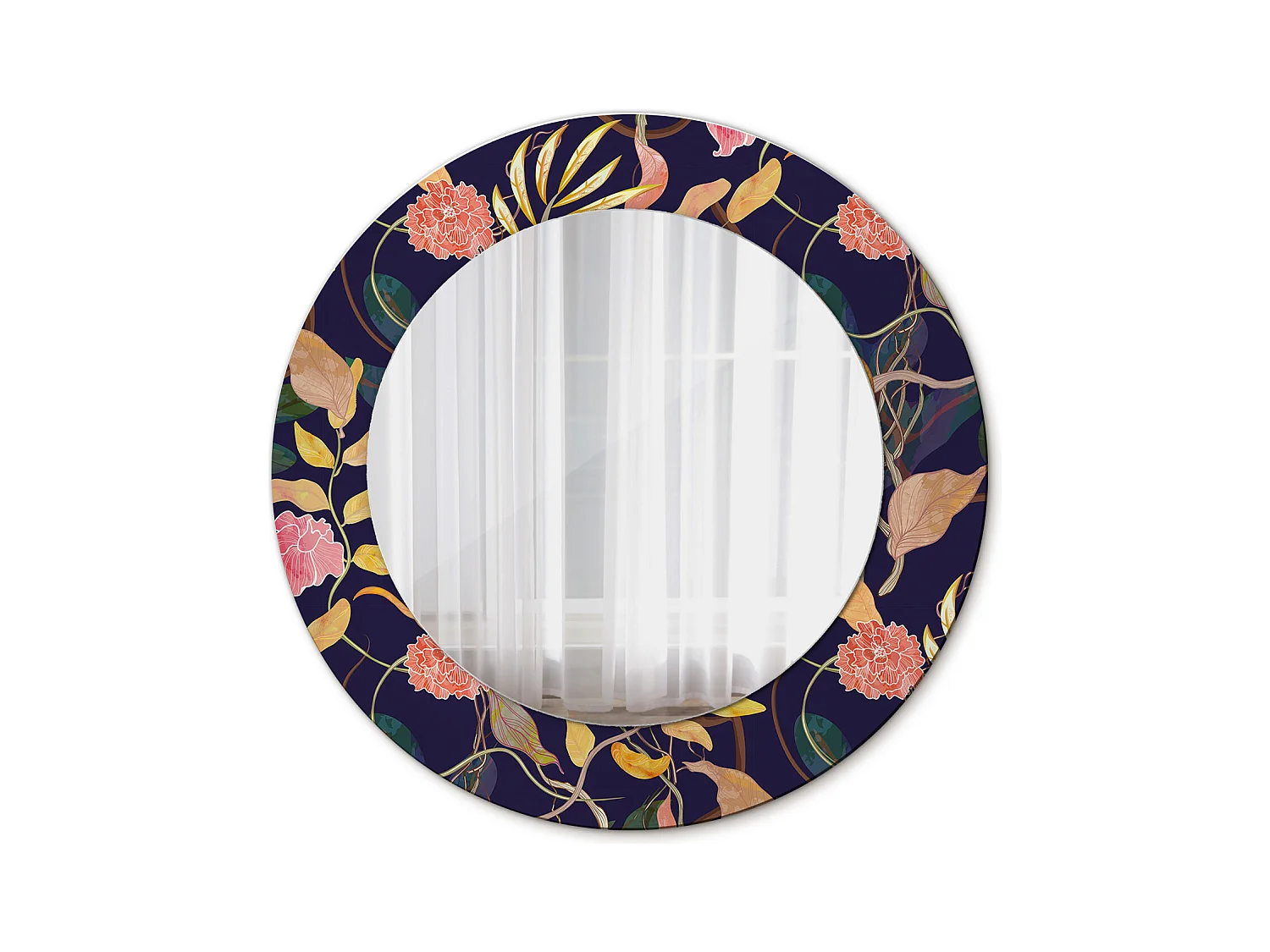 Miroir rond décoratif - Plantes aquarelles - 50 cm