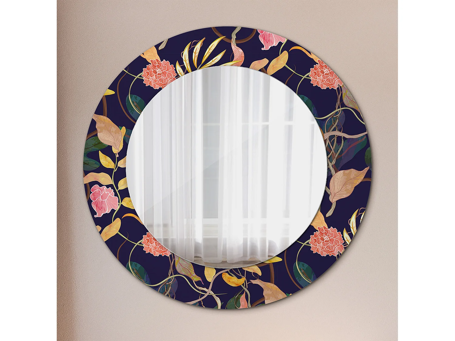 Miroir rond décoratif - Plantes aquarelles - 50 cm