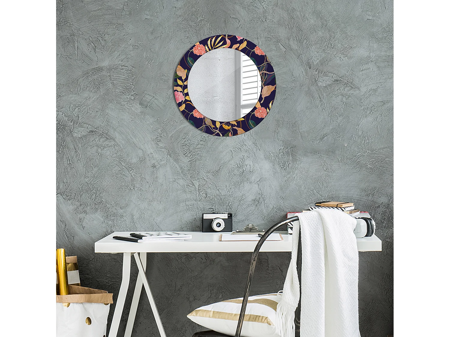 Miroir rond décoratif - Plantes aquarelles - 50 cm