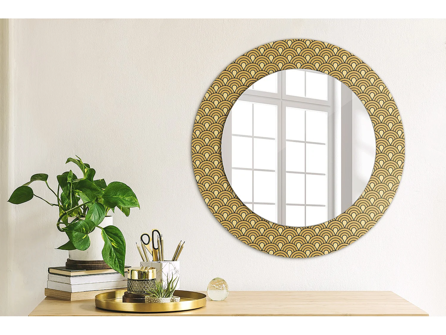 Miroir rond décoratif - Motif rétro - 50 cm