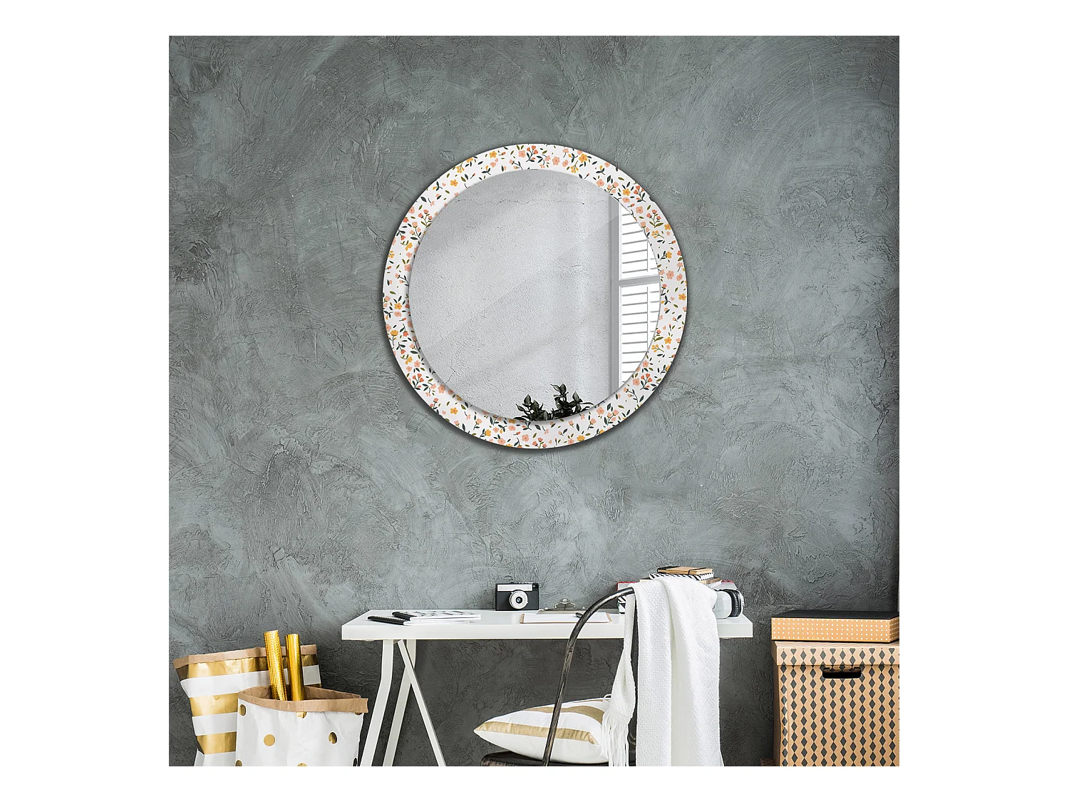 Miroir rond décoratif - Petites fleurs - 80 cm