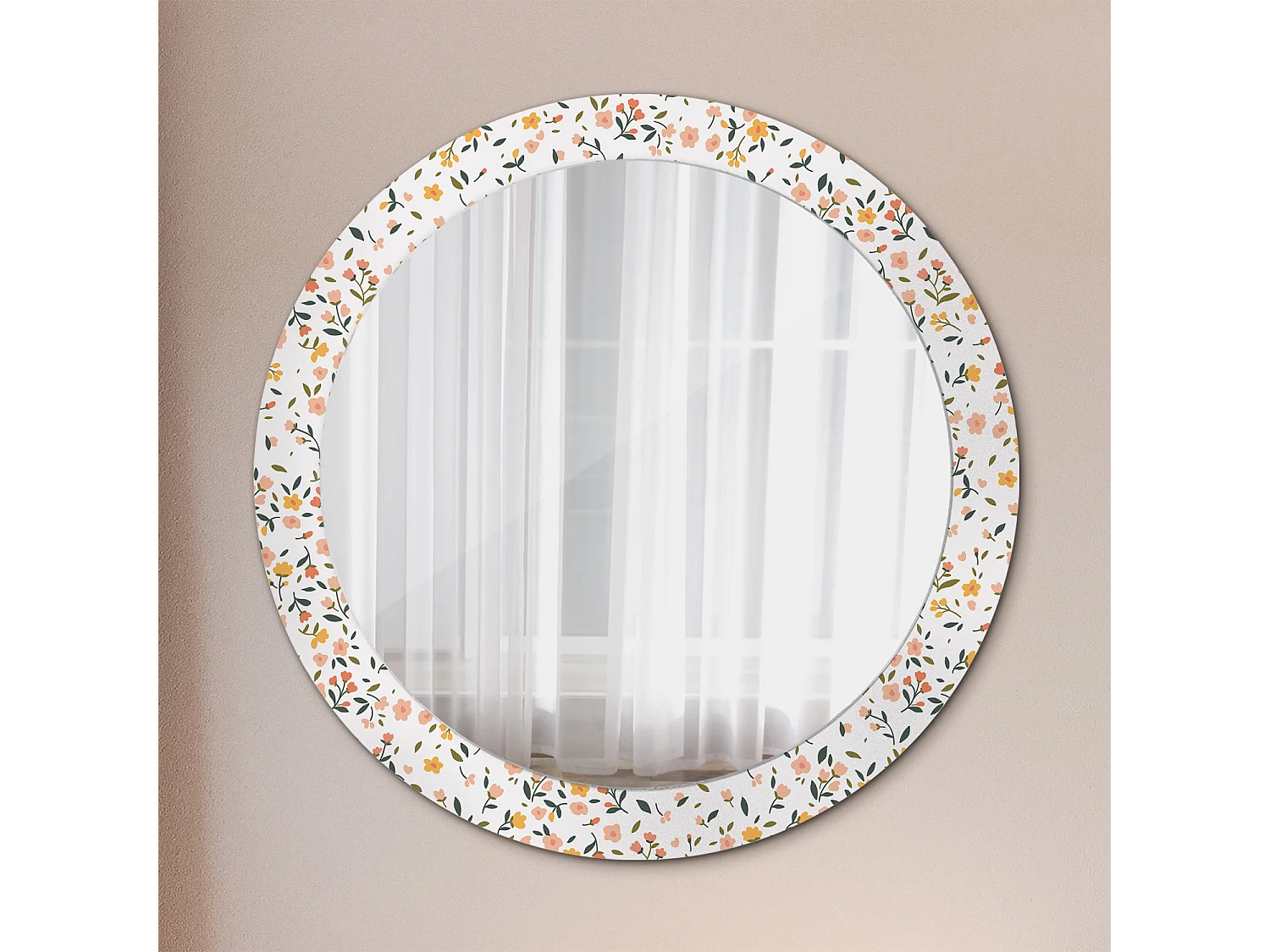 Miroir rond décoratif - Petites fleurs - 80 cm