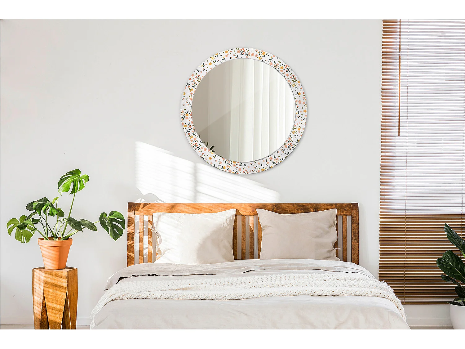 Miroir rond décoratif - Petites fleurs - 80 cm