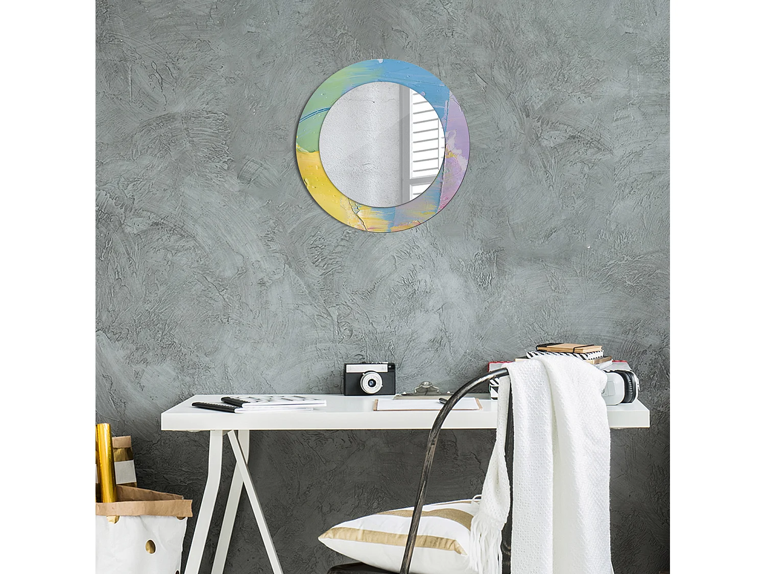 Dekorativer runder Spiegel – Ölgemälde-Textur – 50 cm