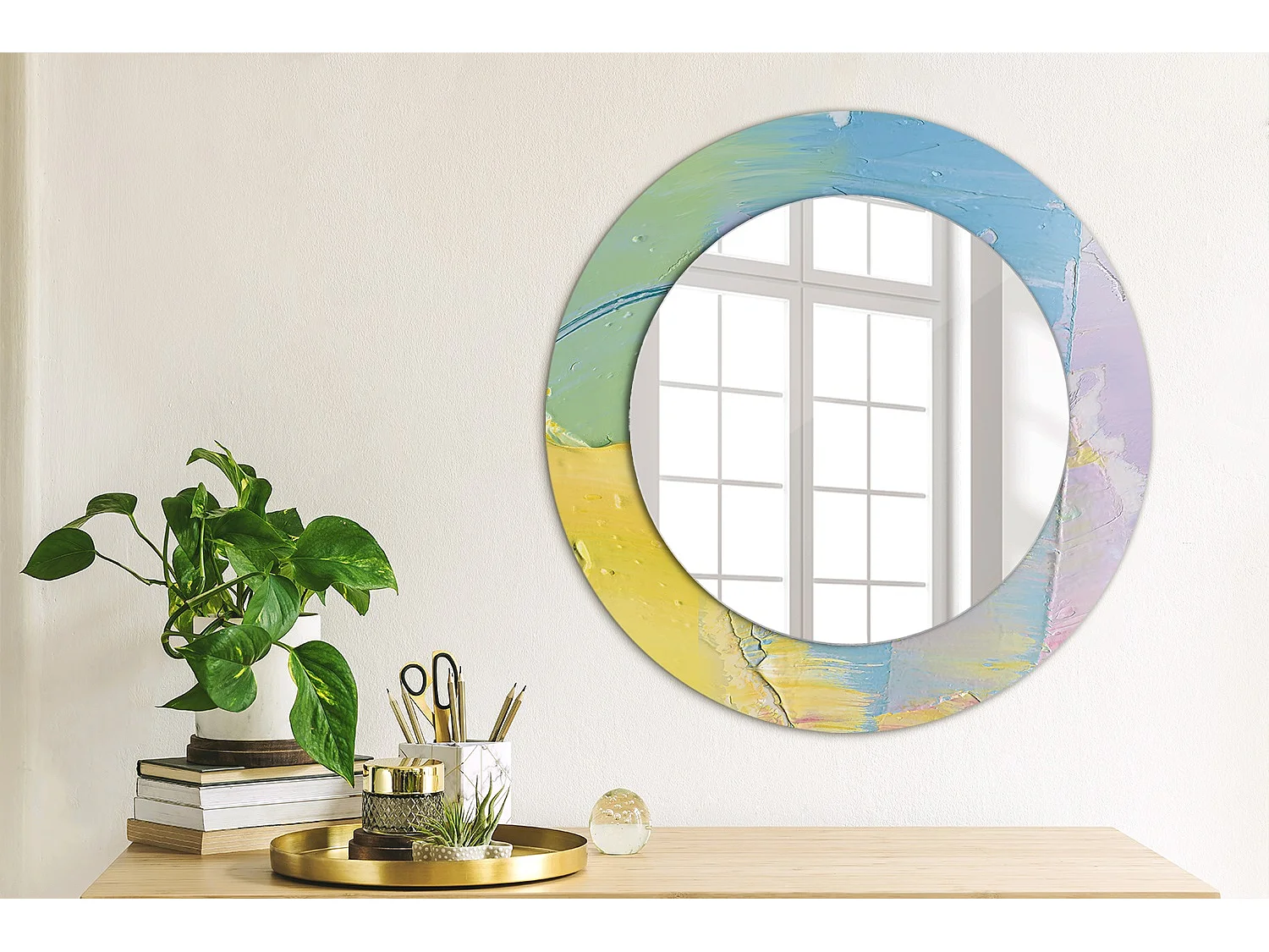 Dekorativer runder Spiegel – Ölgemälde-Textur – 50 cm