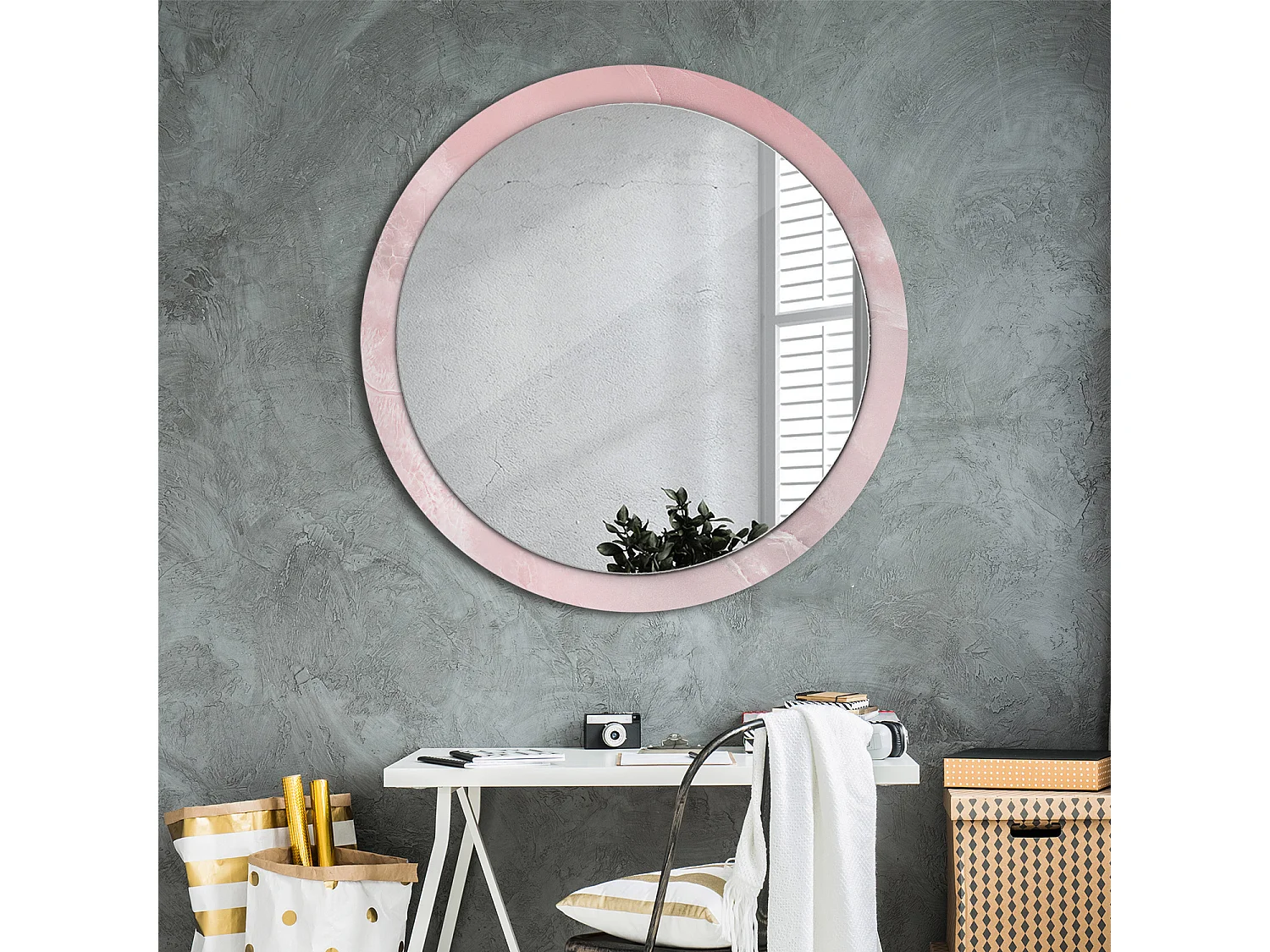 Miroir rond décoratif - Pierre rose - 100 cm