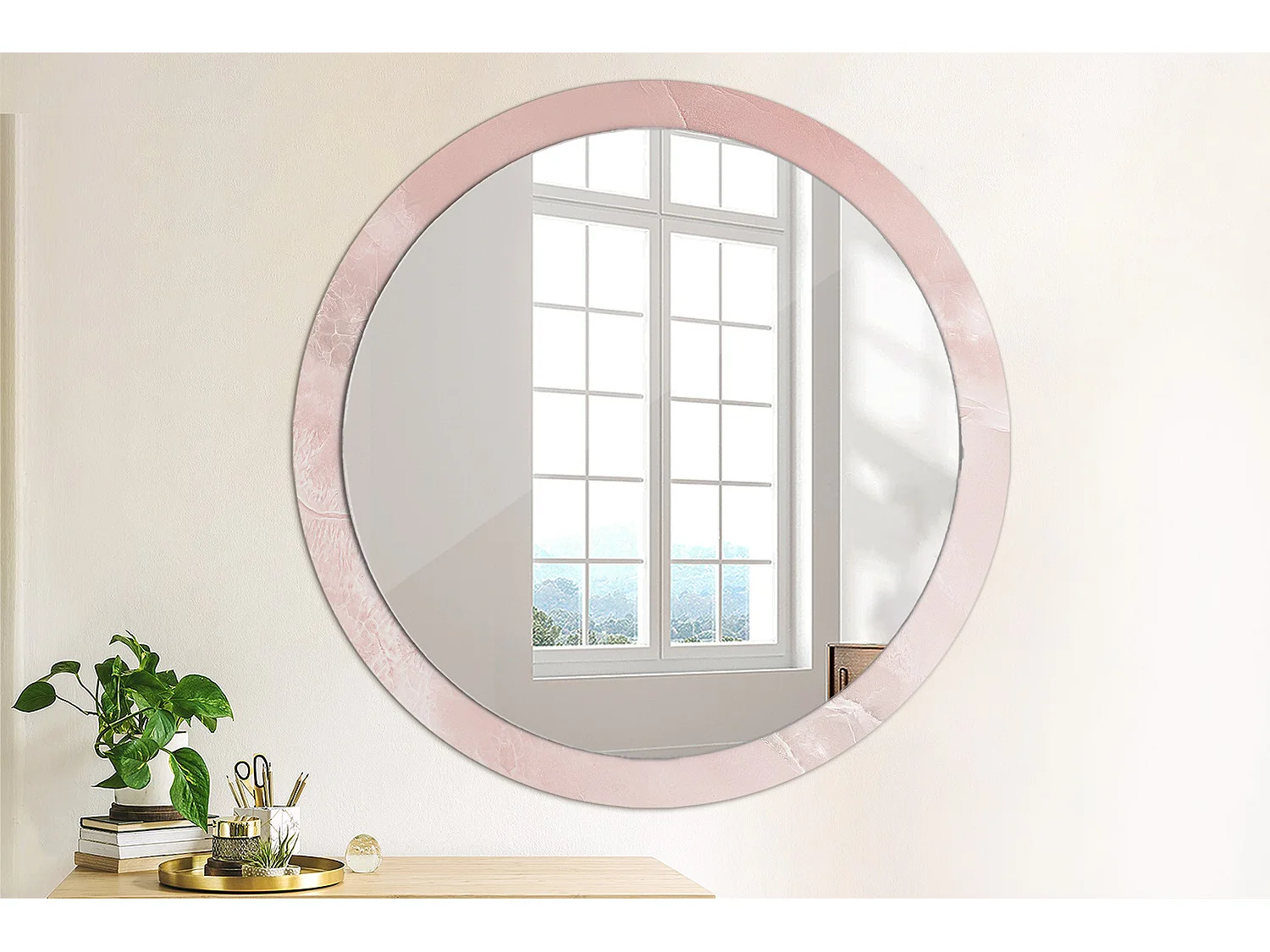 Miroir rond décoratif - Pierre rose - 100 cm