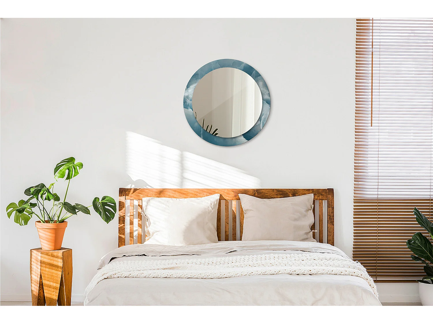 Ronde decoratieve spiegel - Blauw Onyx Marmer - 60 cm