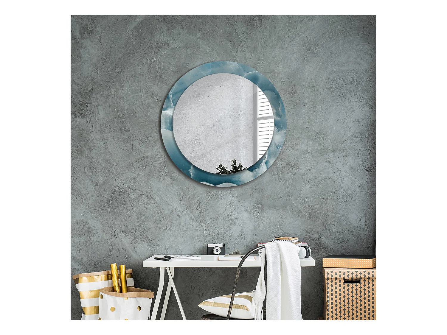 Miroir rond décoratif - Marbre onyx bleu - 70 cm