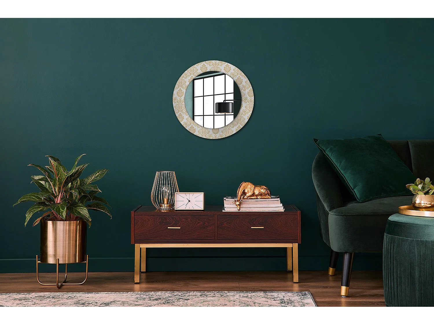 Miroir rond décoratif - Motif baroque - 50 cm