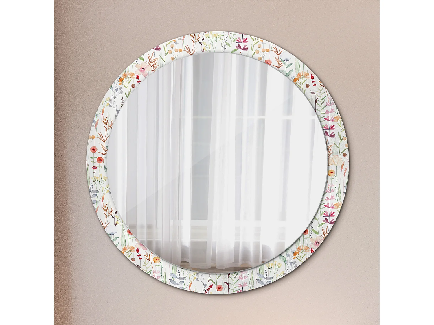 Ronde decoratieve spiegel - Wilde bloemen - 90 cm