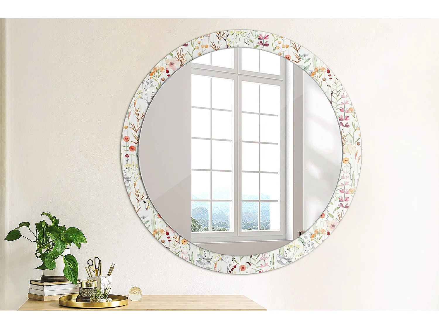 Ronde decoratieve spiegel - Wilde bloemen - 90 cm