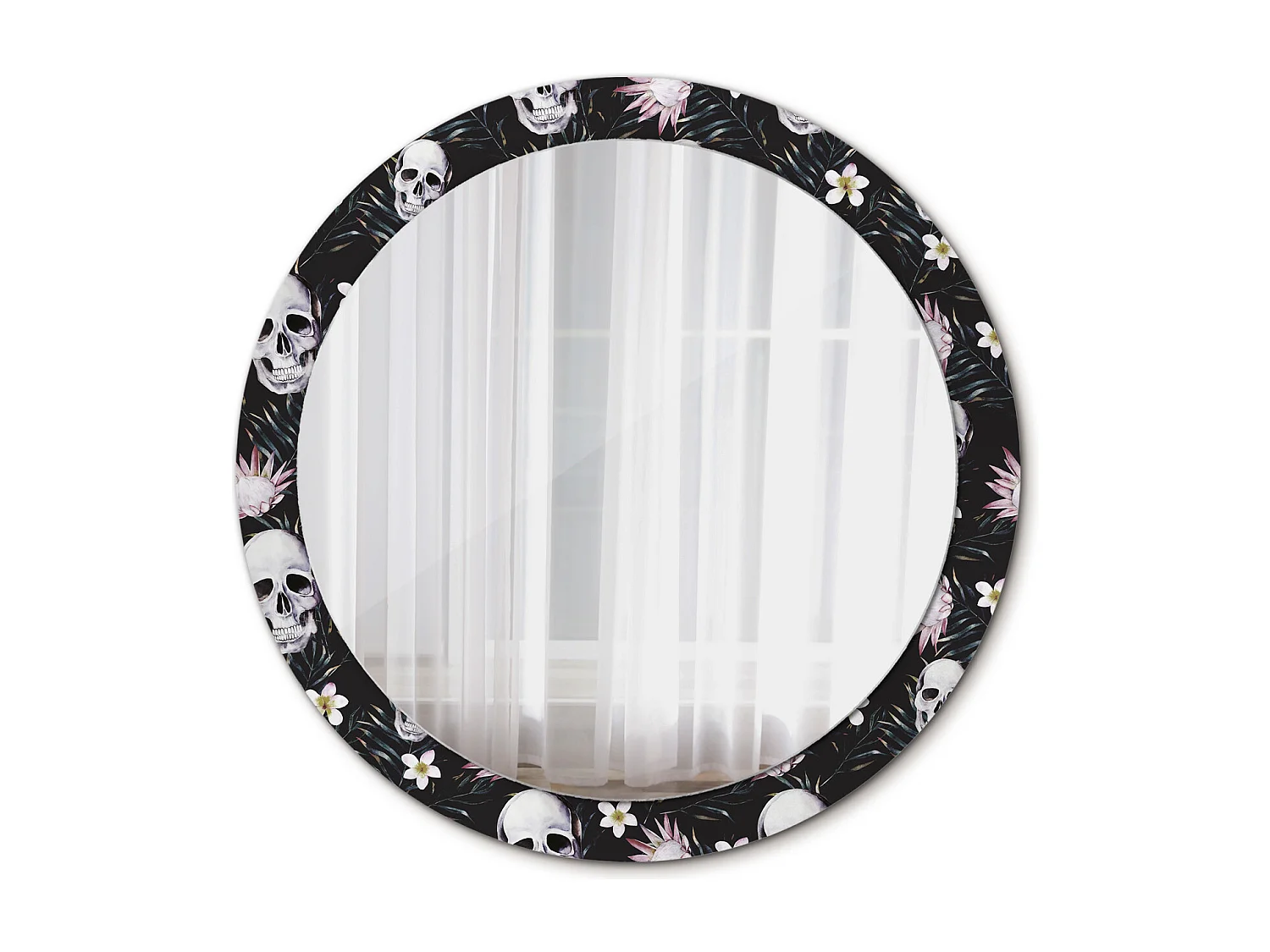 Miroir rond décoratif - Fleurs tête de mort - 90 cm