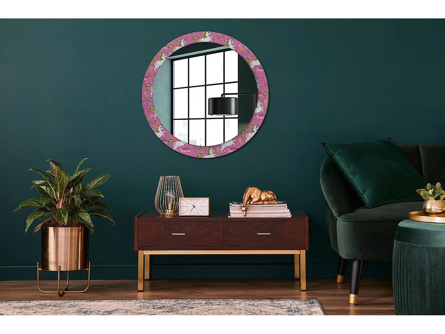 Miroir rond décoratif - Licorne magique - 80 cm