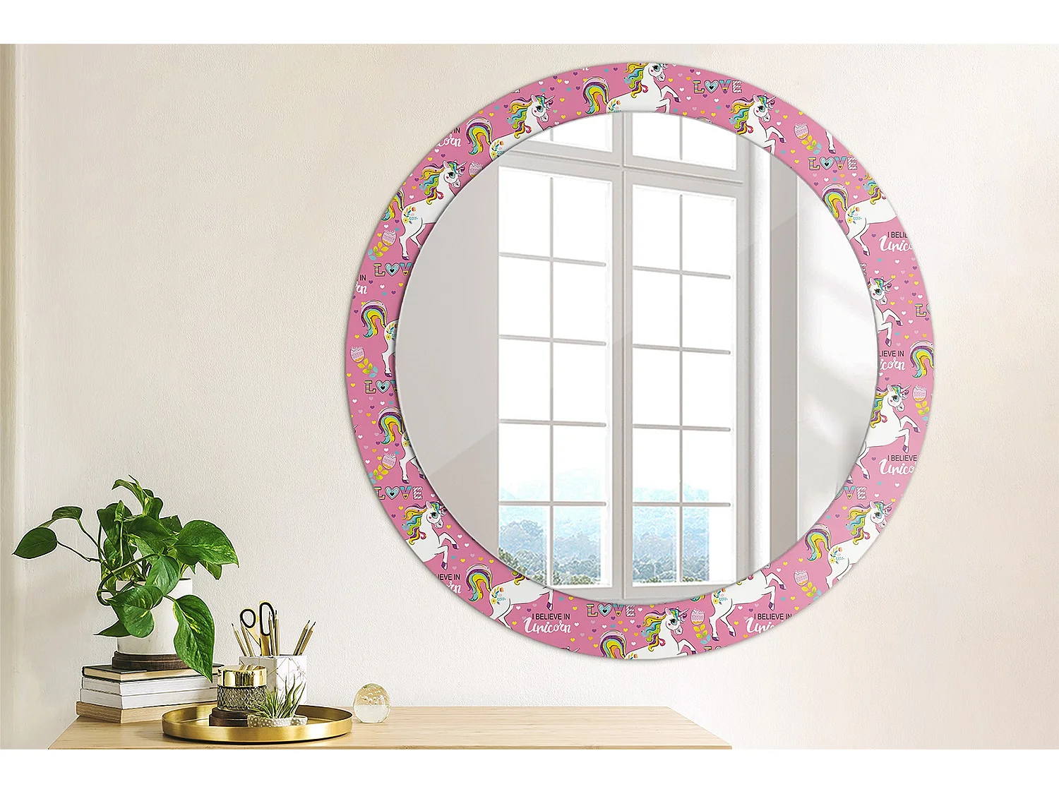 Miroir rond décoratif - Licorne magique - 80 cm