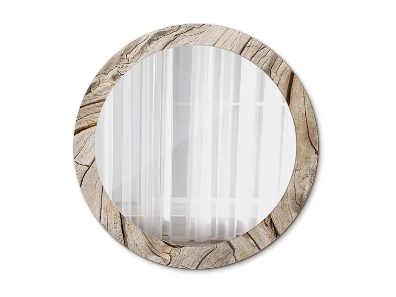 Runder dekorativer Spiegel - Rissiges Holz - 80 cm