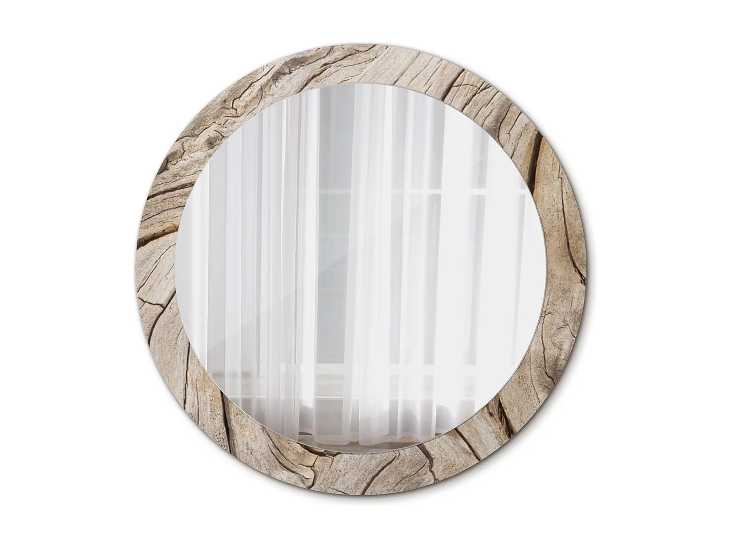 Runder dekorativer Spiegel - Rissiges Holz - 80 cm