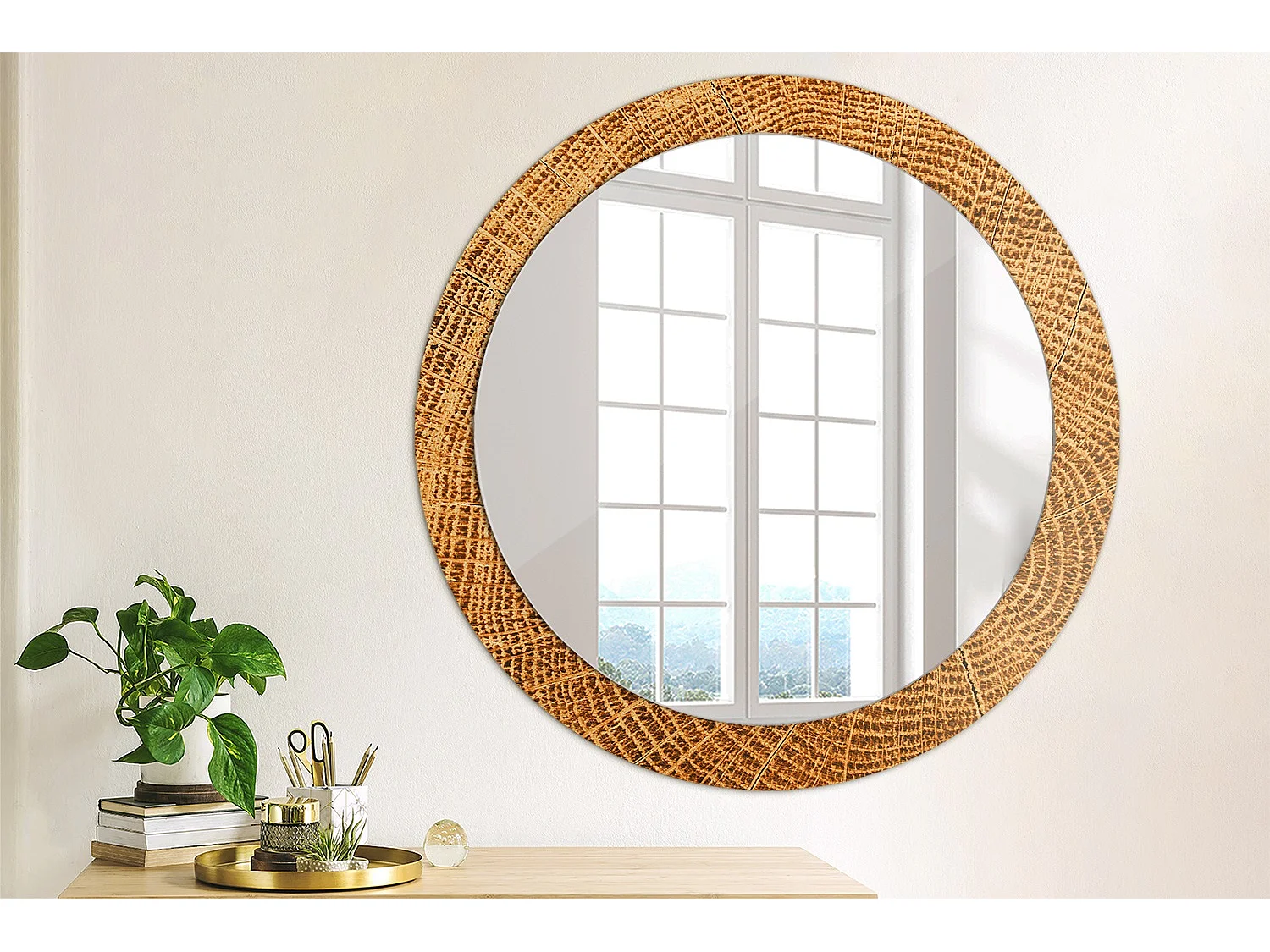Ronde decoratieve spiegel - eikenhout - 80 cm