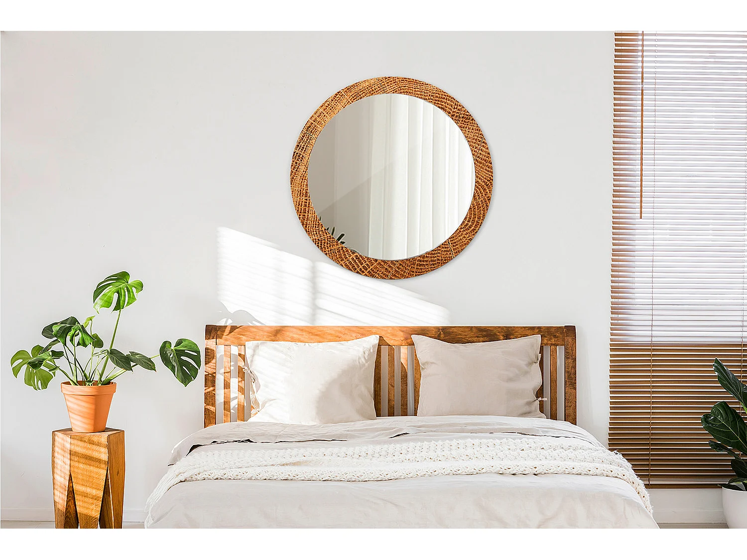 Ronde decoratieve spiegel - eikenhout - 80 cm