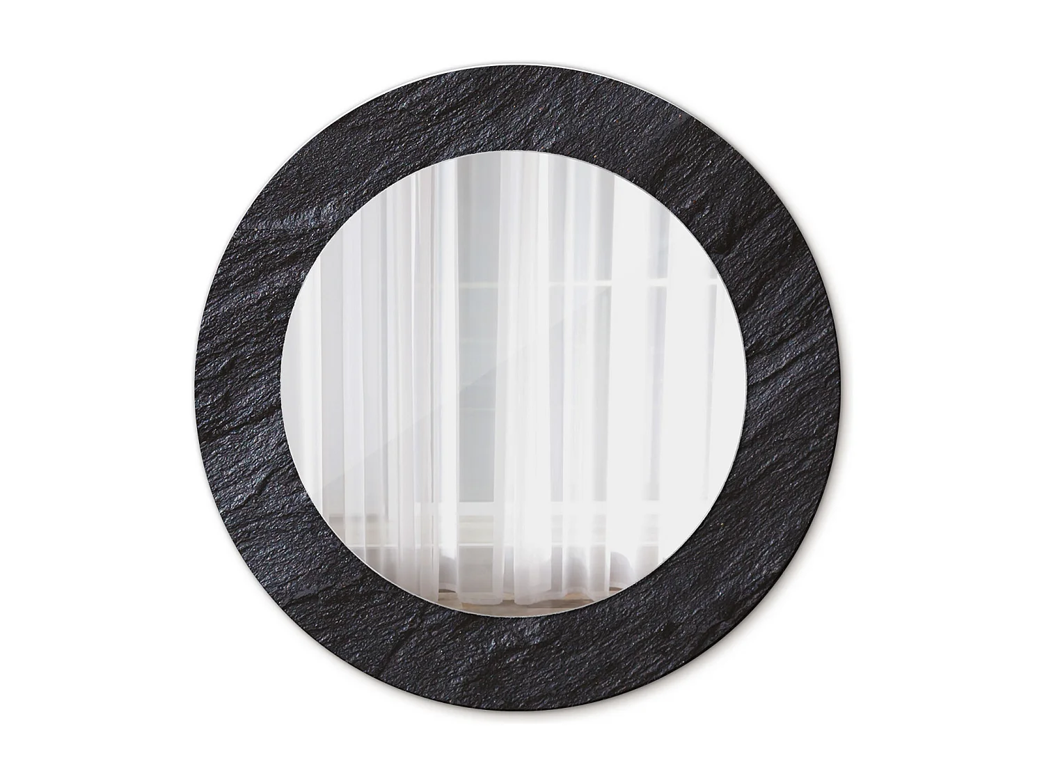 Runder dekorativer Spiegel - Schwarzer Stein - 50 cm