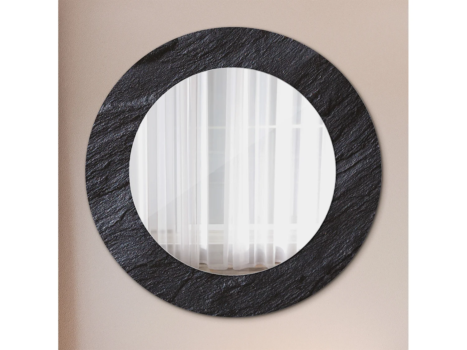 Runder dekorativer Spiegel - Schwarzer Stein - 50 cm