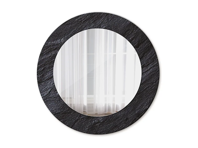 Runder dekorativer Spiegel - Schwarzer Stein - 50 cm