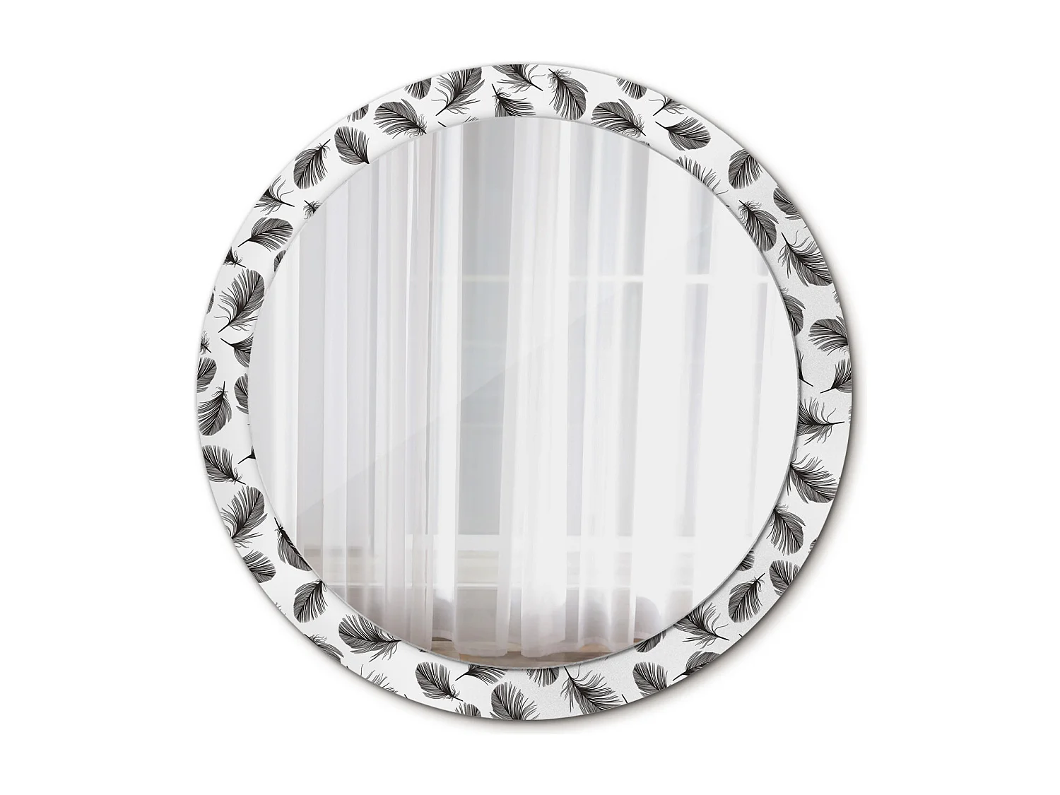 Miroir rond décoratif - Plumes - 90 cm