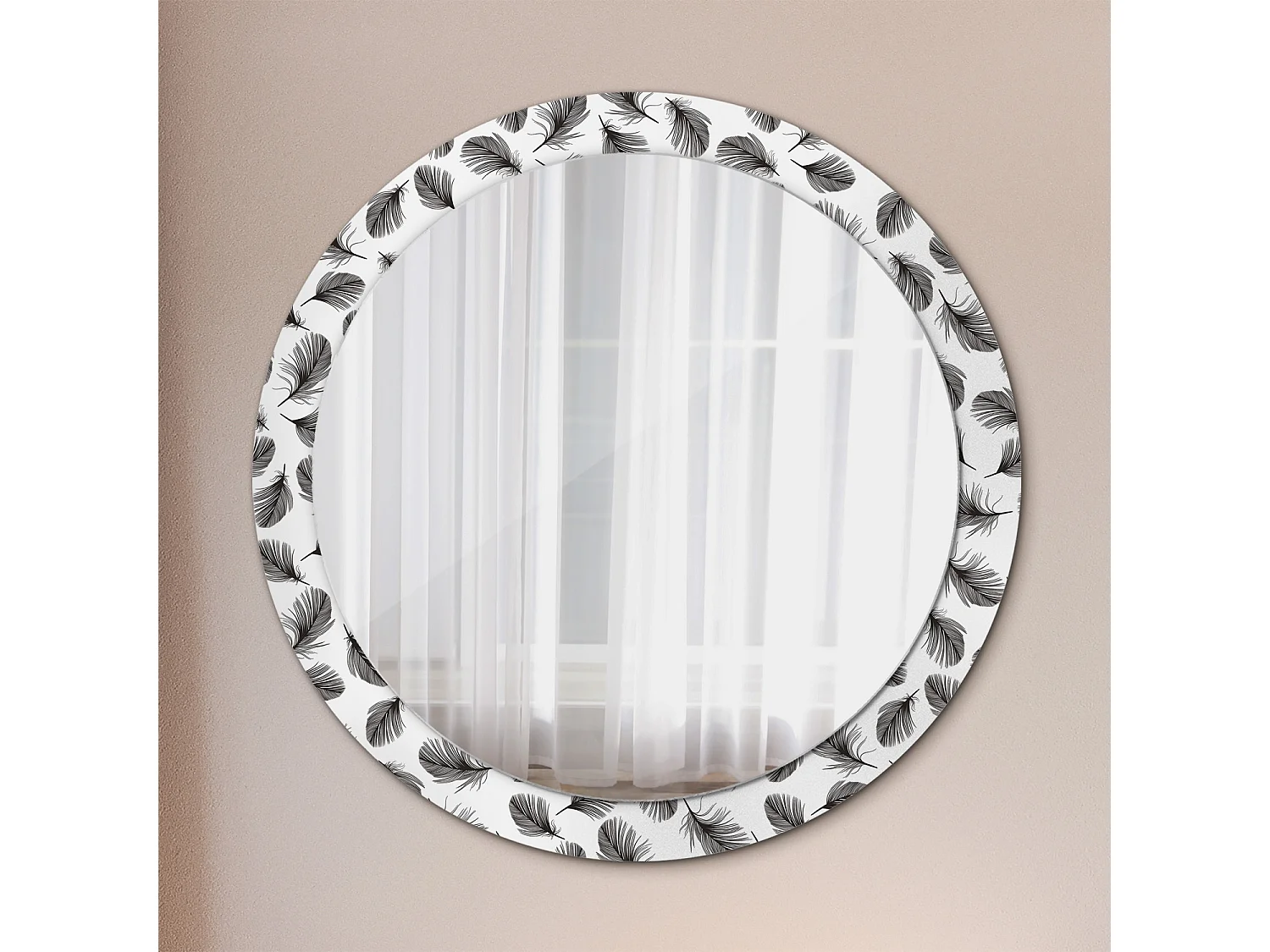 Miroir rond décoratif - Plumes - 90 cm