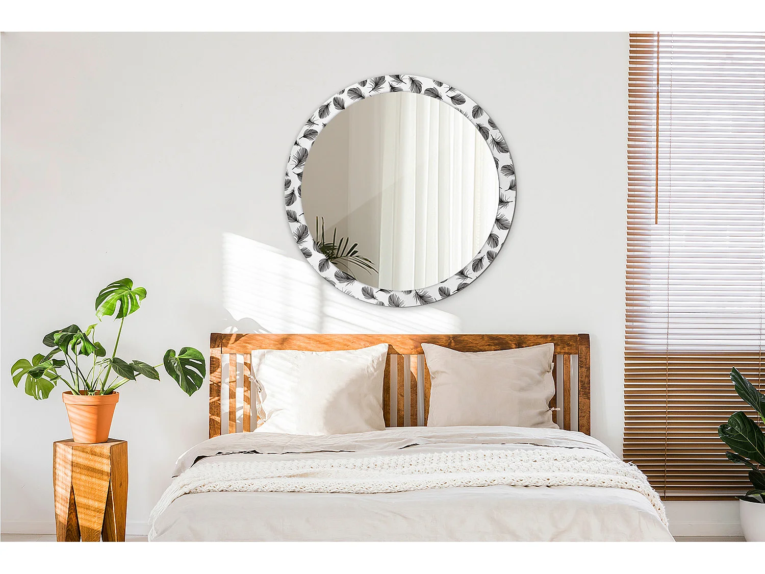 Miroir rond décoratif - Plumes - 90 cm