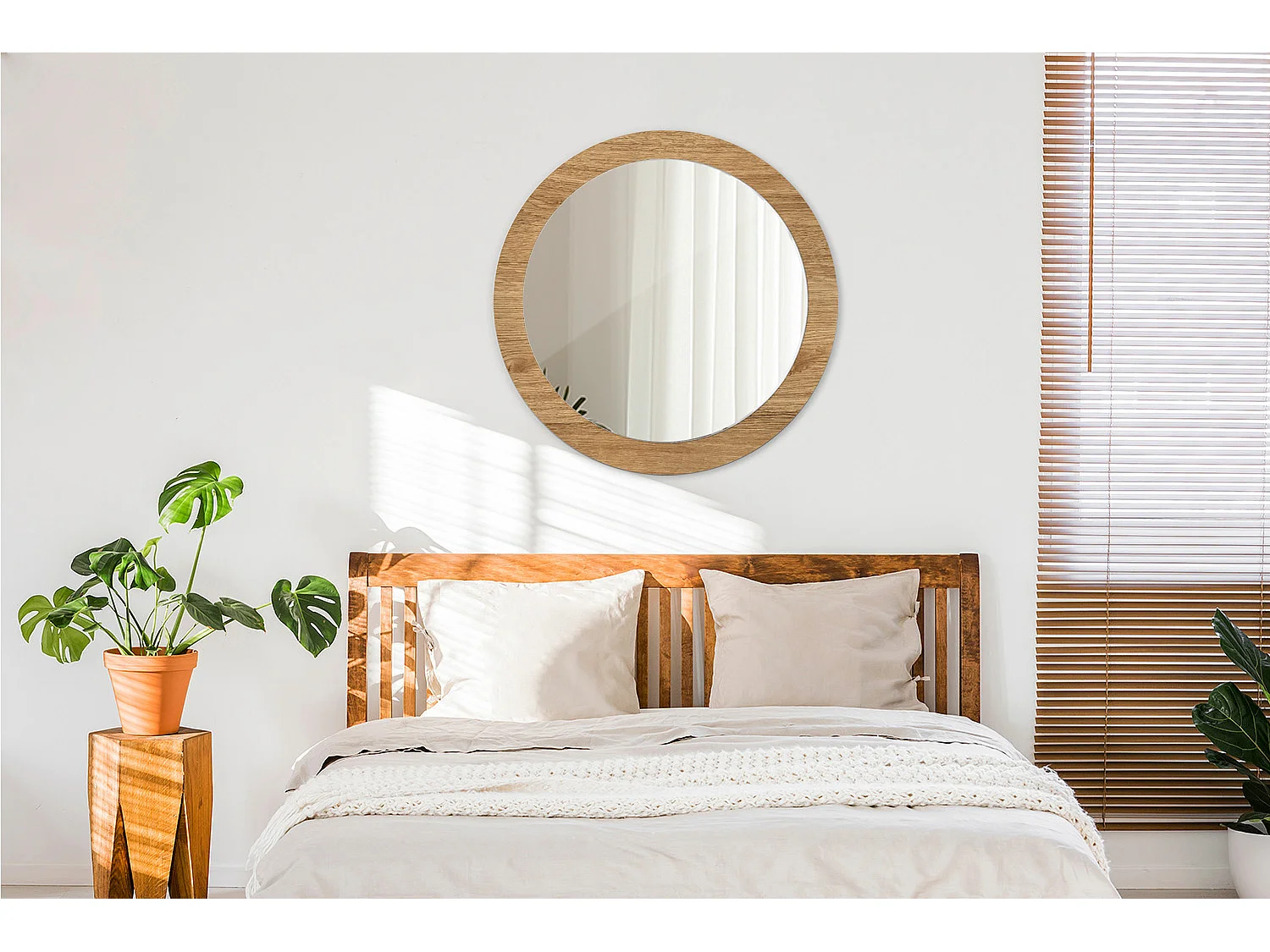 Decoratieve ronde spiegel - houten structuur - 80 cm