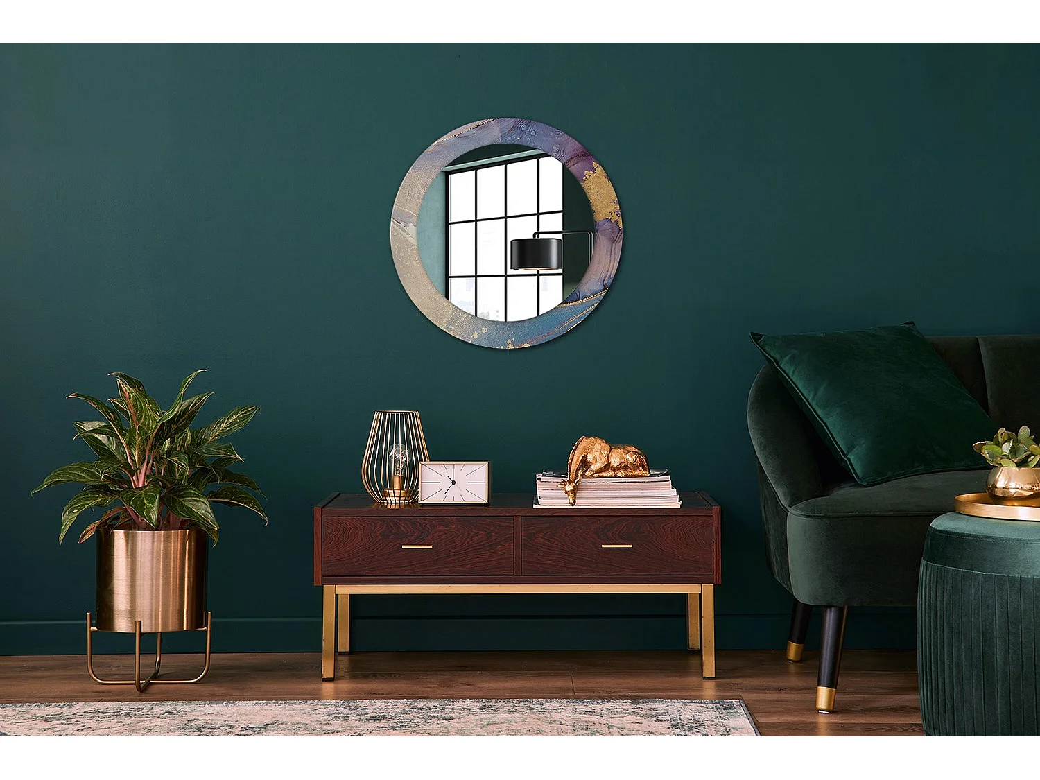 Miroir rond décoratif - Pierre de marbre - 70 cm