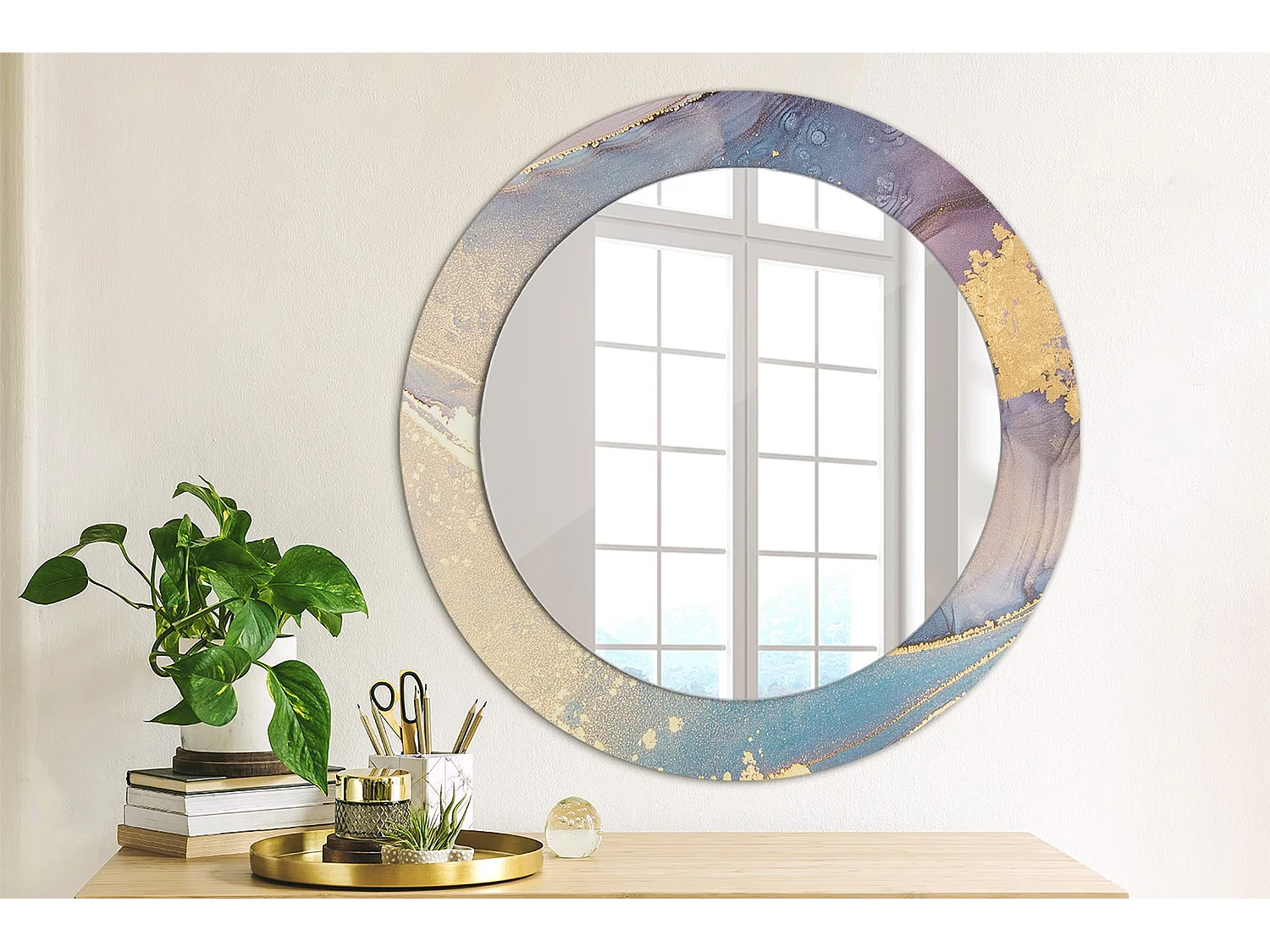 Miroir rond décoratif - Pierre de marbre - 70 cm