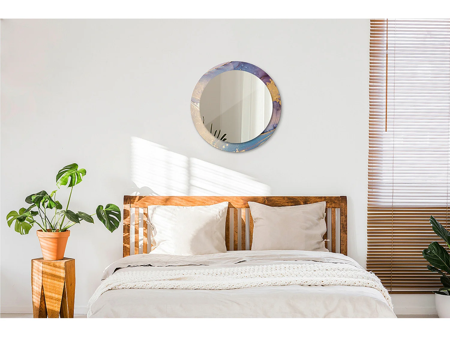 Miroir rond décoratif - Pierre de marbre - 70 cm