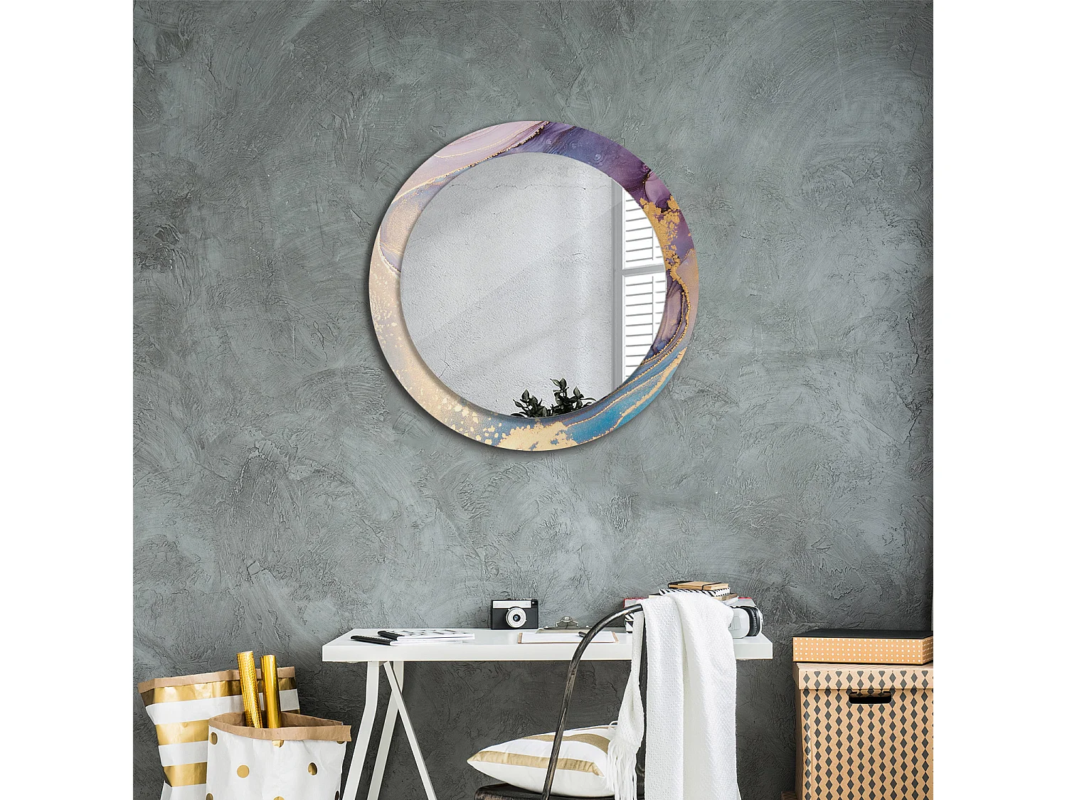 Miroir rond décoratif - Pierre de marbre - 70 cm