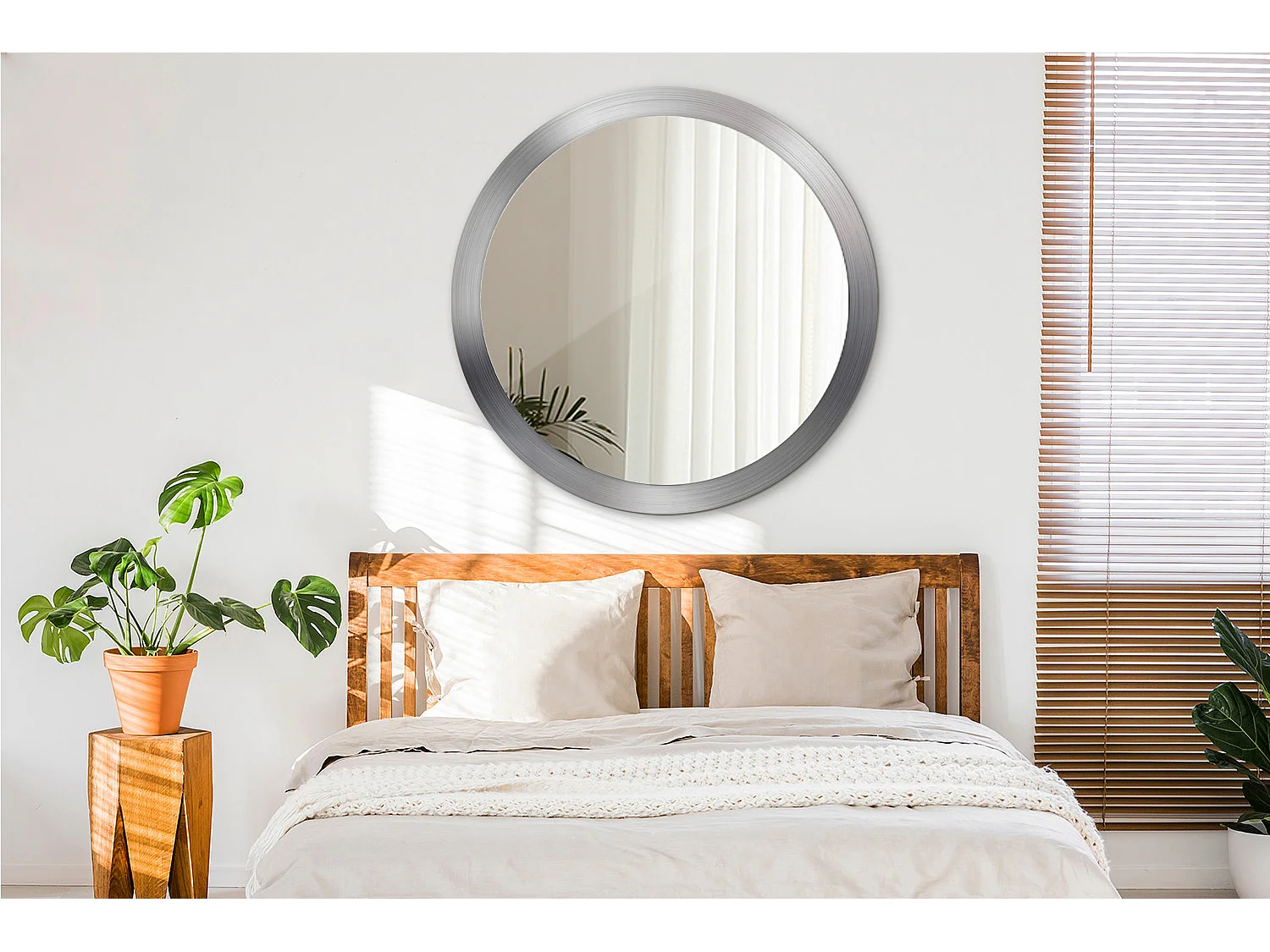 Dekorativer runder Spiegel - Metalloptik - 100 cm