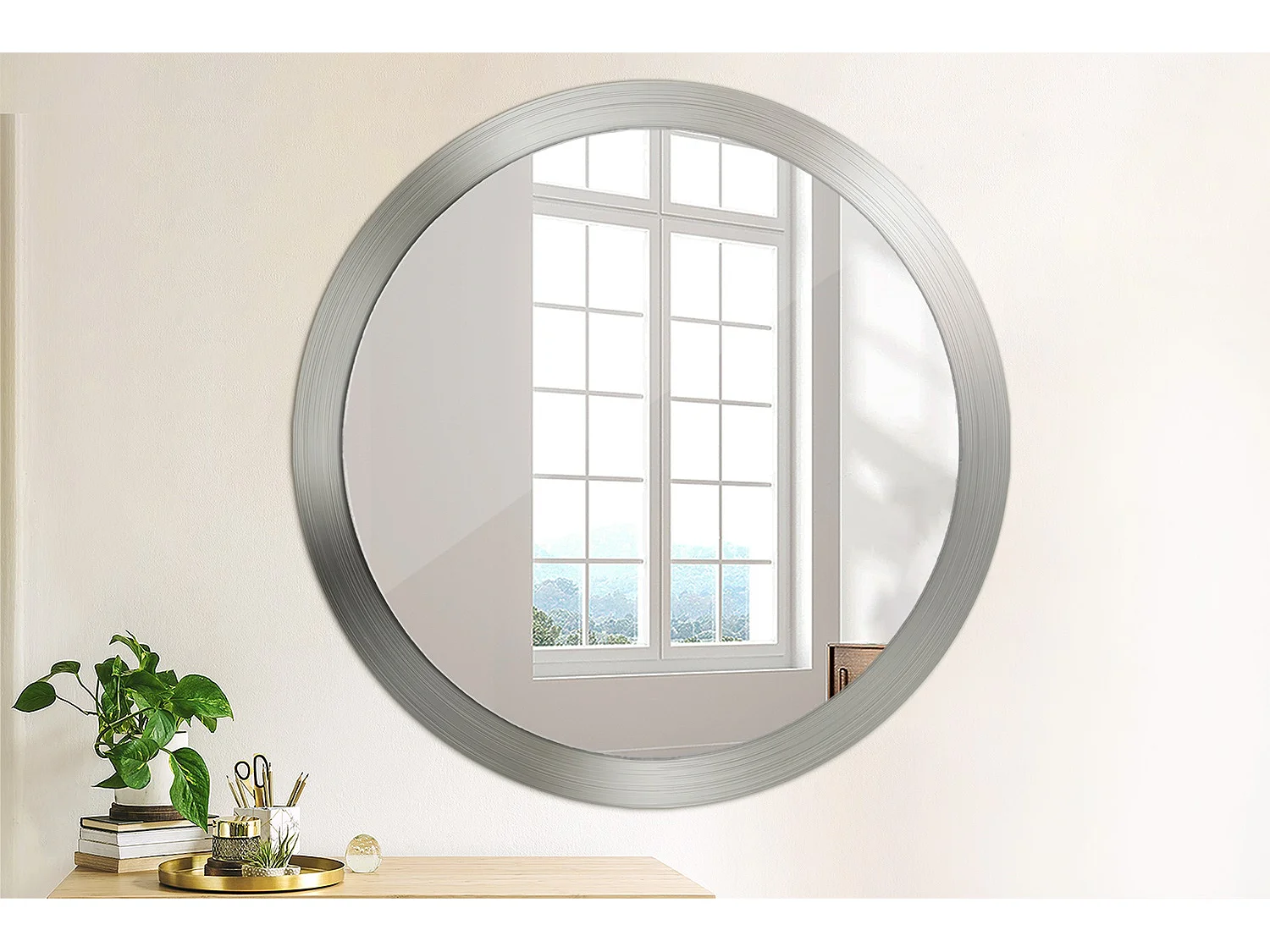 Dekorativer runder Spiegel - Metalloptik - 100 cm