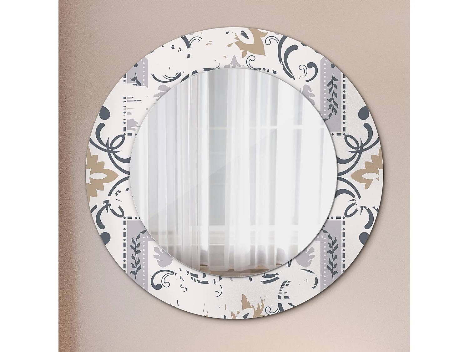 Dekorativer runder Spiegel - Retro-Fliesen - 50 cm