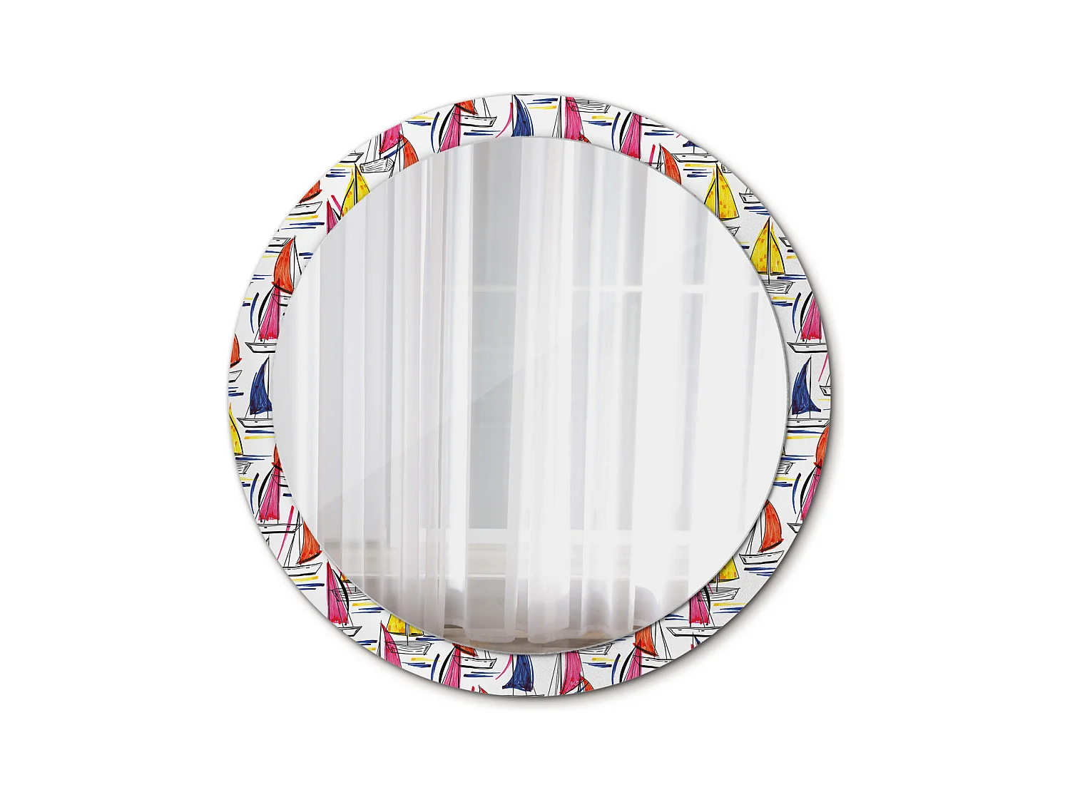 Decoratieve ronde spiegel - Kleurrijke boten - 100 cm
